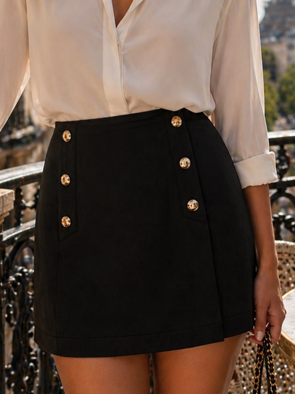 Classic Black Button-Detail Women's Mini Shorts